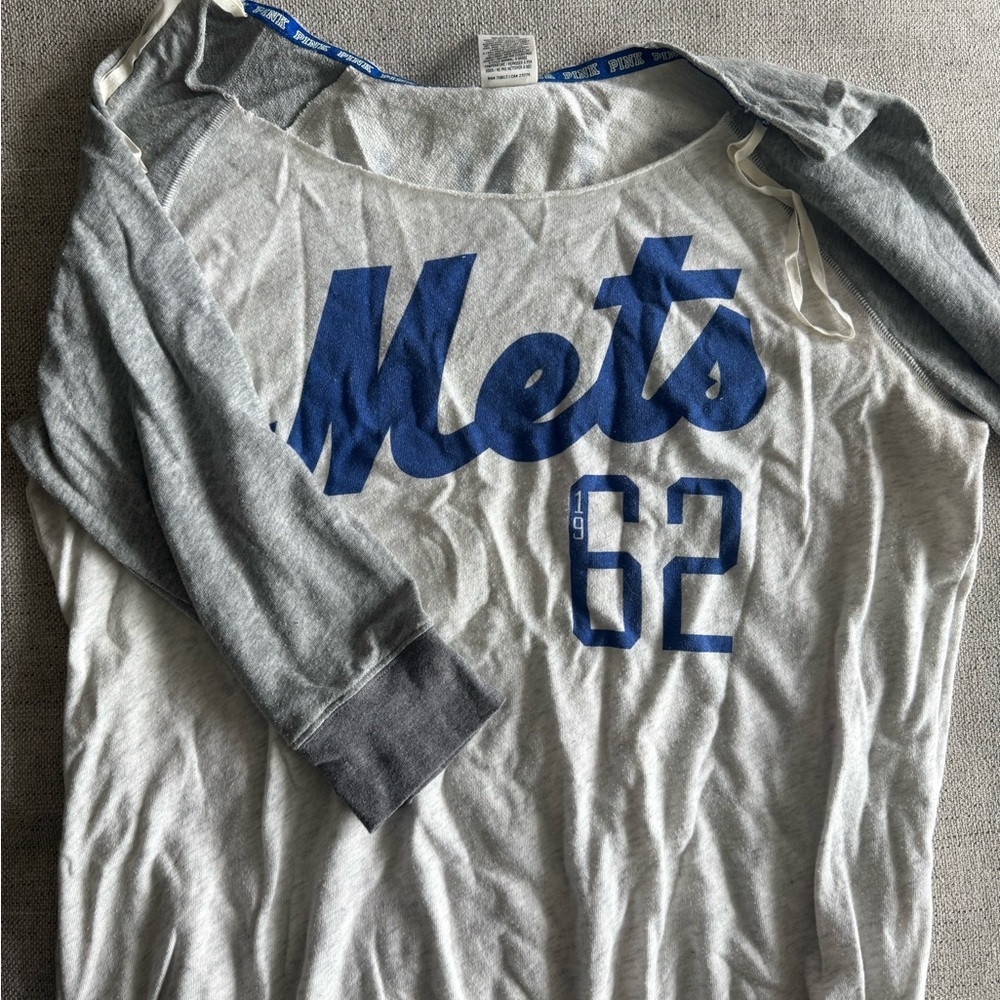 Victoria's Secret PINK Gray Sweatshirt with Navy Trim